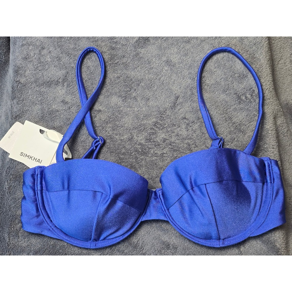 NWT Simkhai Bikini Top Lapis Blue Underwire Metallic Swimwear Women Size M